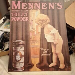 Retro Mennen's Borated Talcum Toilet Powder Metal Tin ADVERTISING SIGN 12 X 15